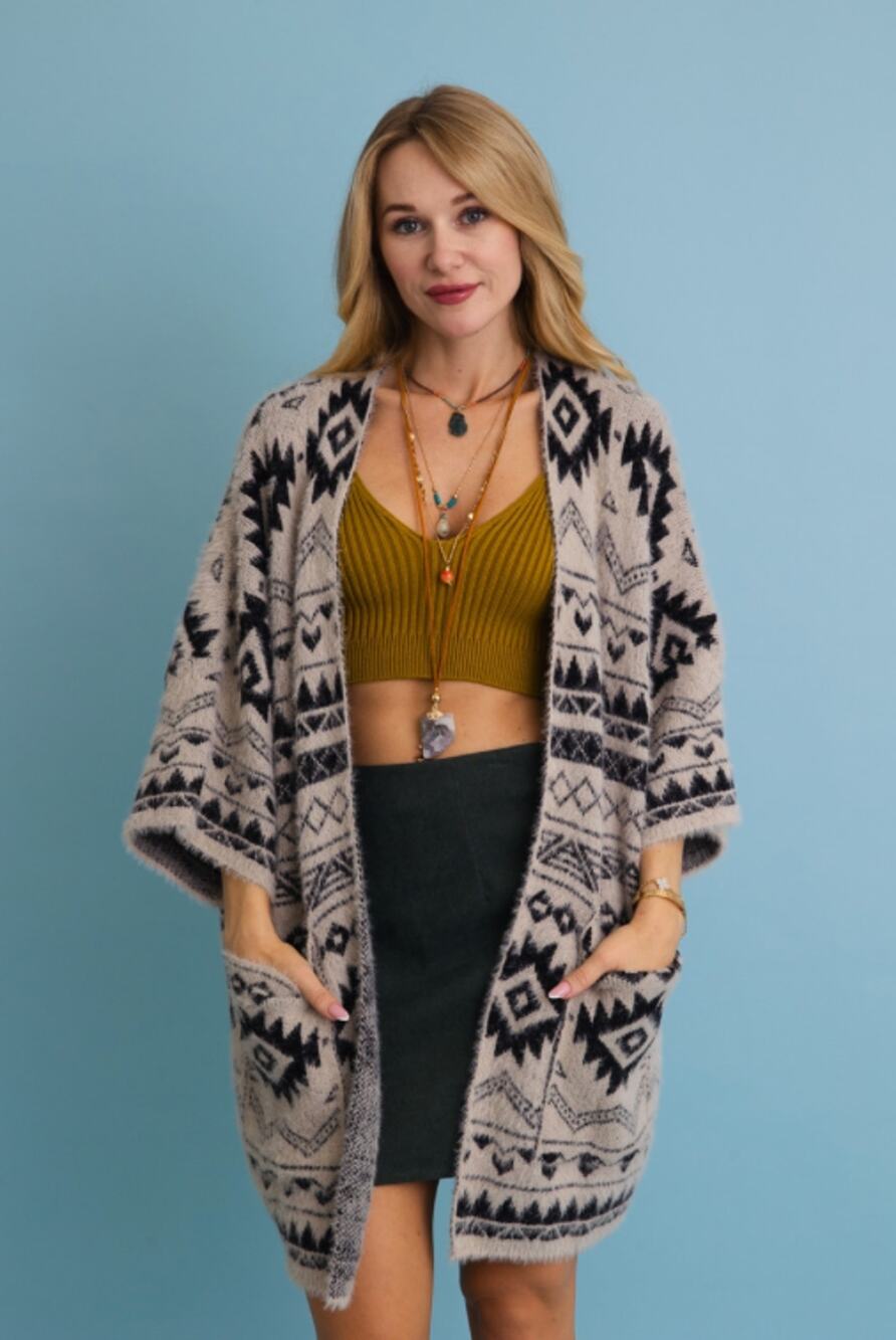 Leto Southwestern Eyelash Knit Open Front Cardigan - NWOT - One Size